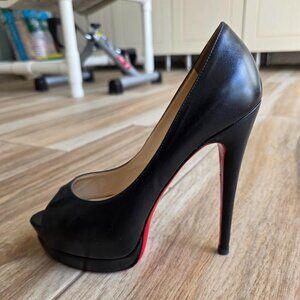 Christian Louboutin Lady Peeps 150 Black Leather Open Toe Shoe Eur. 36.5